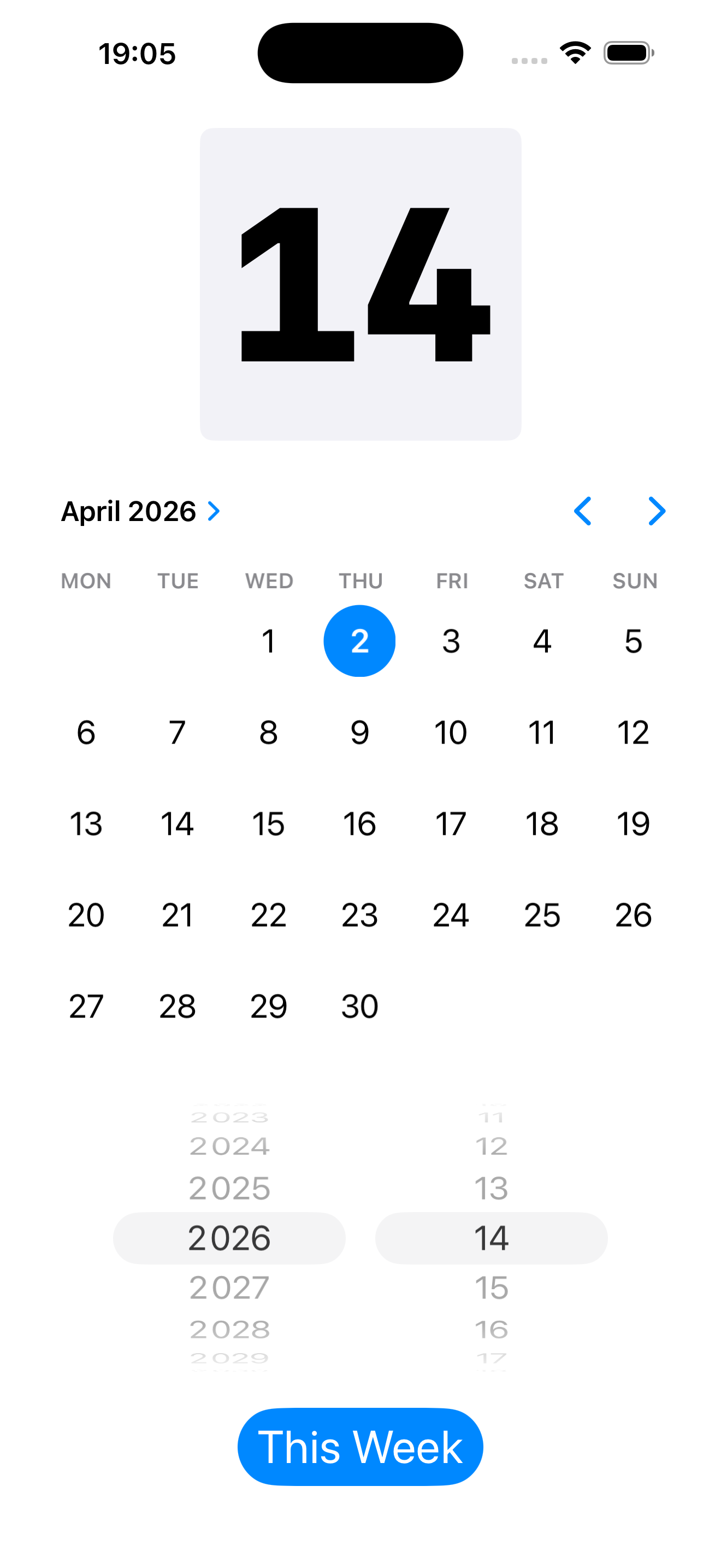 Which Week app screenshot — light mode